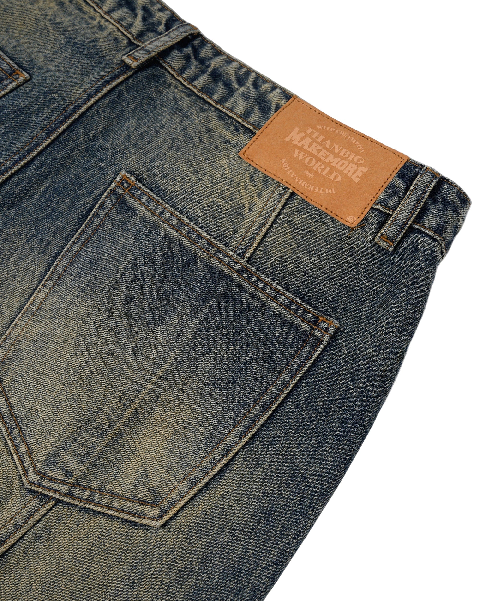 MAKEMORE Deconstructed Washed Rivet Jeans