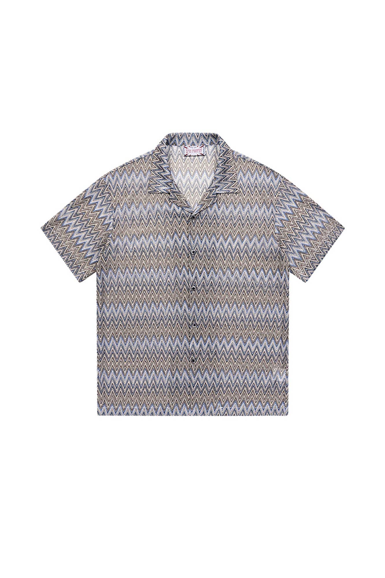 EPIC POETRY Geometric Ripple Knitted Half Shirt Sandstone