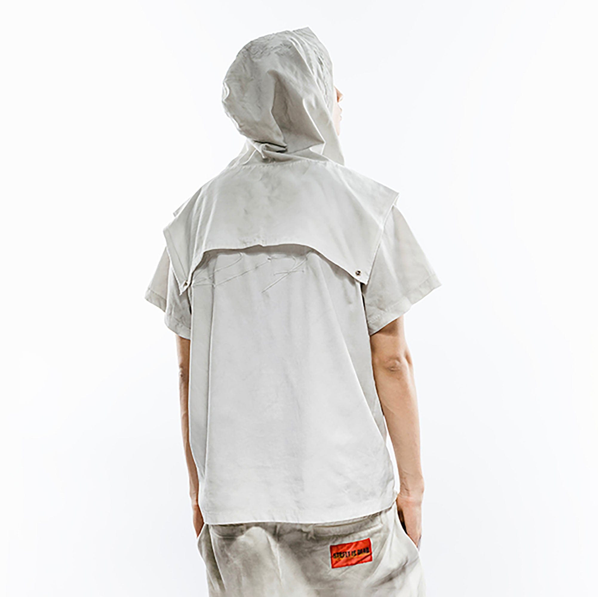 FVVO Distressed Snap-Shoulder Hooded T-Shirt
