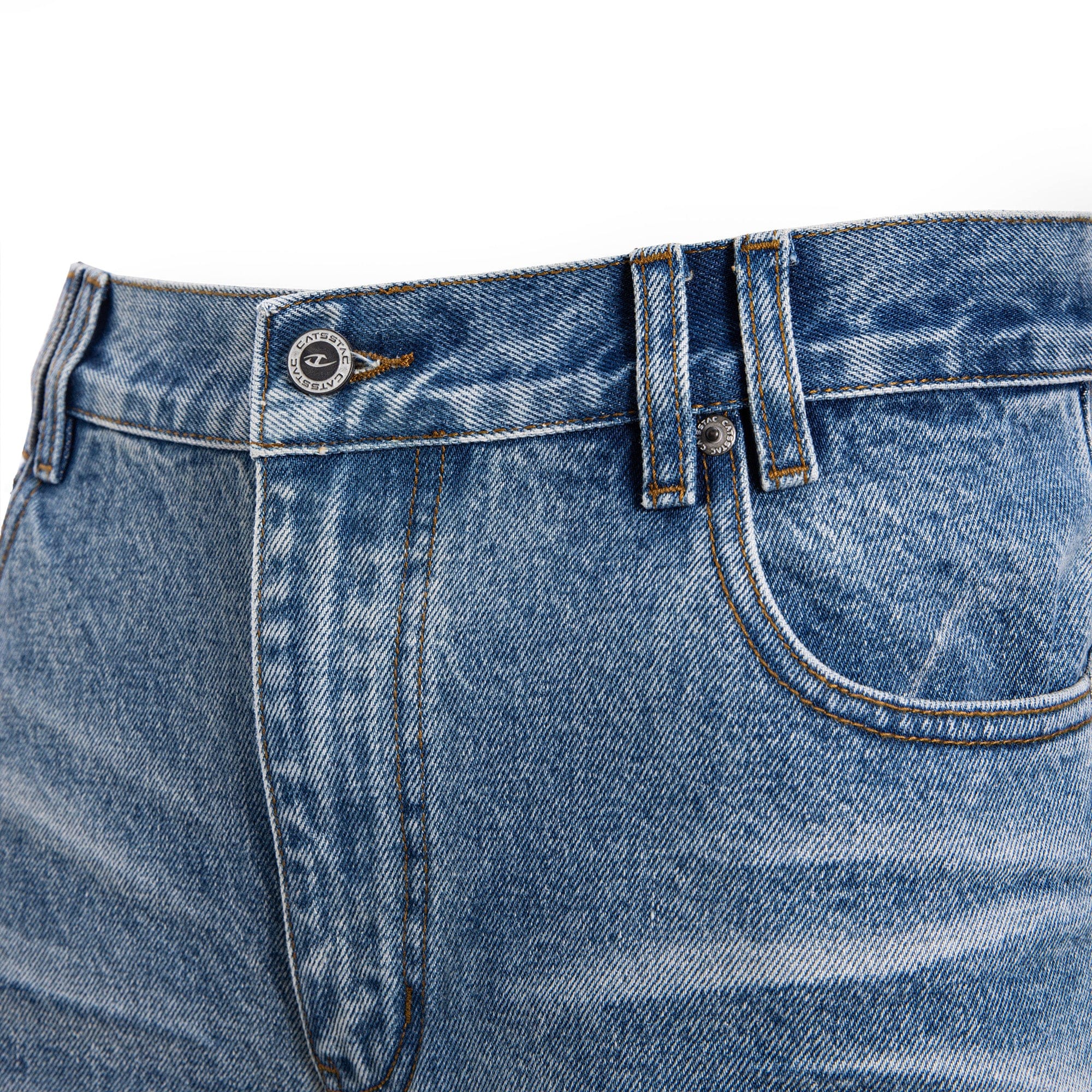 CATSSTAC Frost-Washed Distressed Straight-Leg Jeans