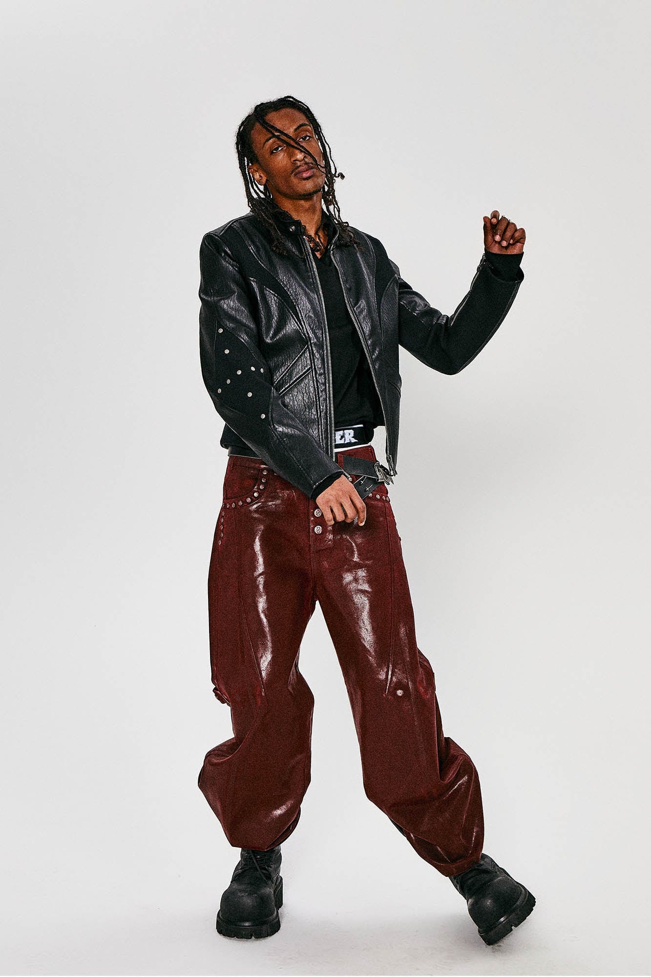 FLYERRER Waxed Spliced Studded Flared Pants
