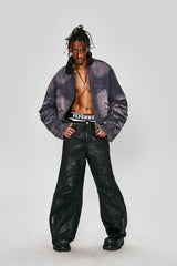 FLYERRER Distressed Curved Spliced Jacket Grey