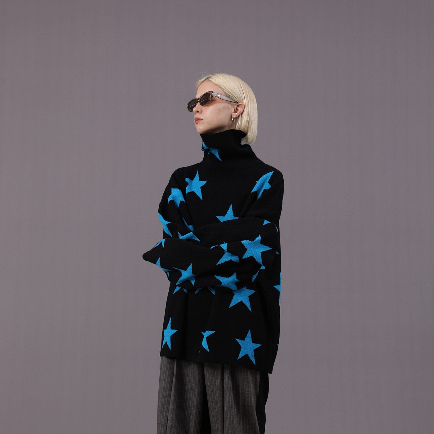 MIICHOUS Full Printed Stars Turtleneck Sweater
