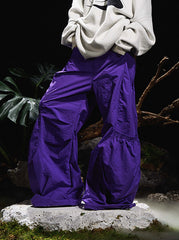 RELABEL Big-Pocket Pleated Oversized Curved Pants Purple