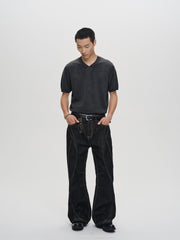 CATSSTAC Curved Panel Stitch Straight-Leg Raw Jeans