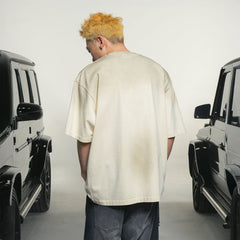 MAKEMORE Retro Distressed Gradient Graphics Oversized T-Shirt