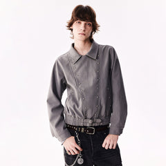 RICHILL Faux Suede Asymmetrical Zipper Rivet Jacket