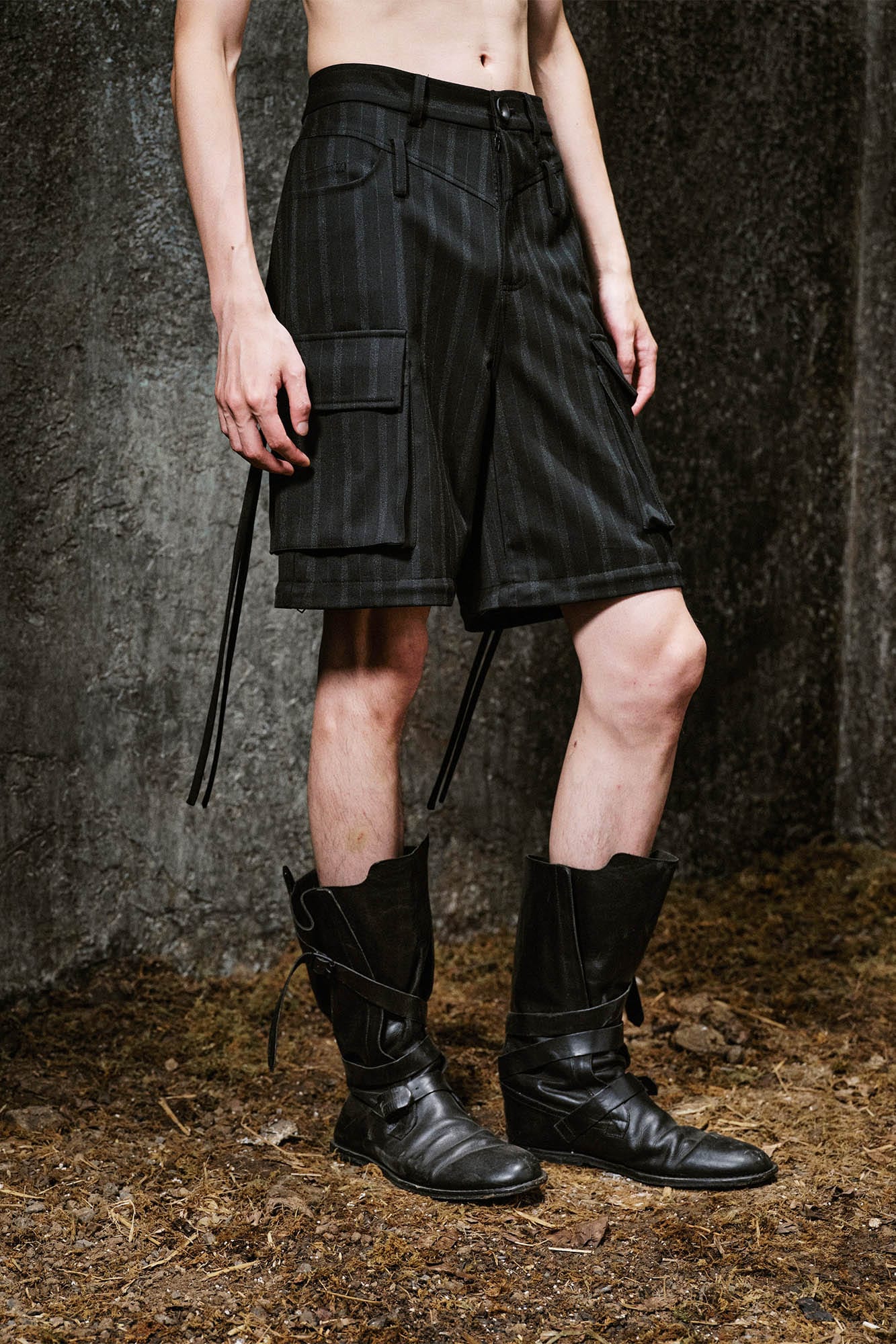 ILNya Nieternite Nifutur Multi-Pocket Stripe Detachable-Leg Pants