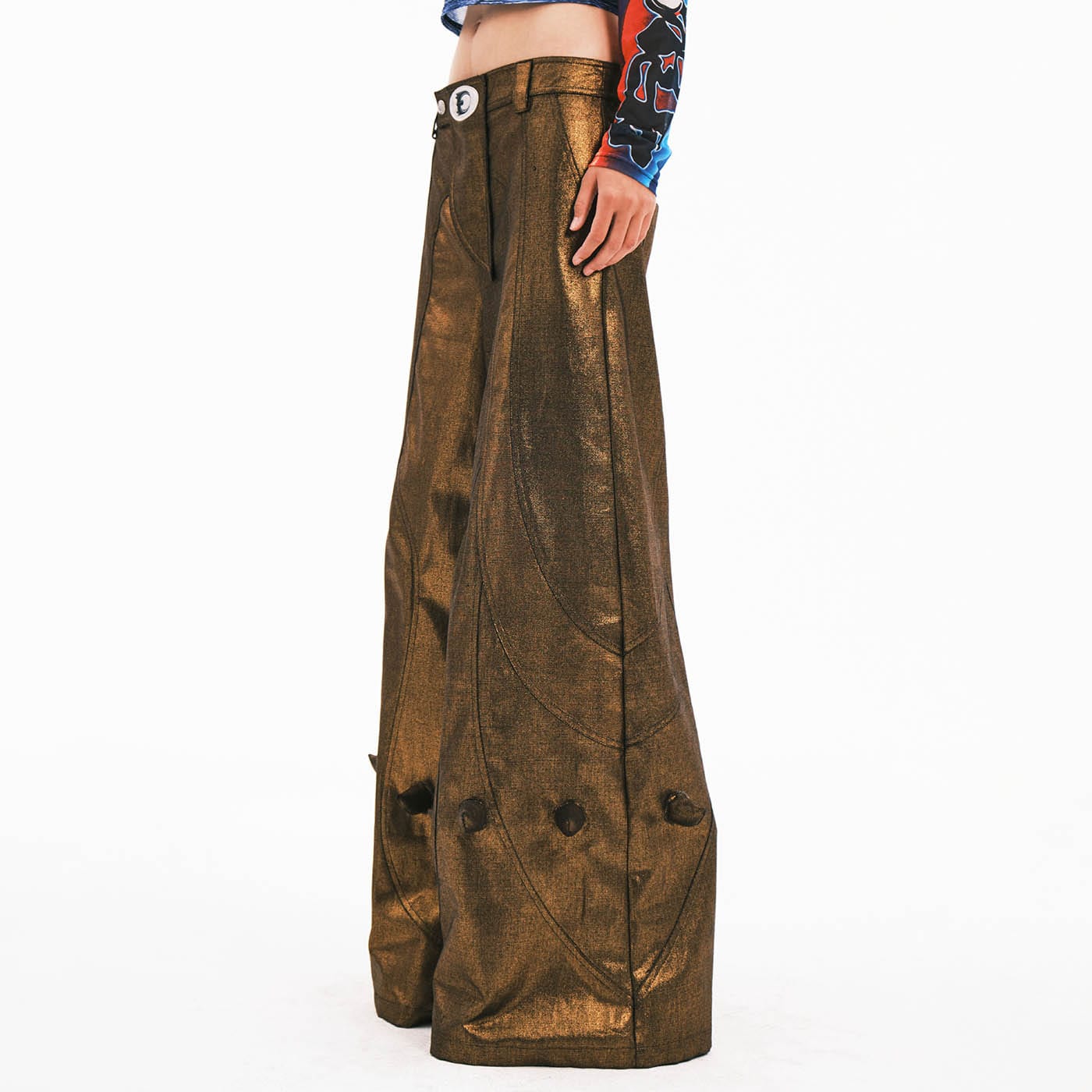 EMBRYO Metallic Devil Horned Wide-Leg Pants