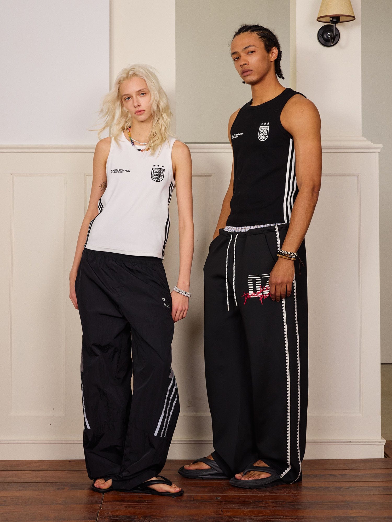 DONSMOKE Plaid Double-Waist Contrast Webbing Sweatpants