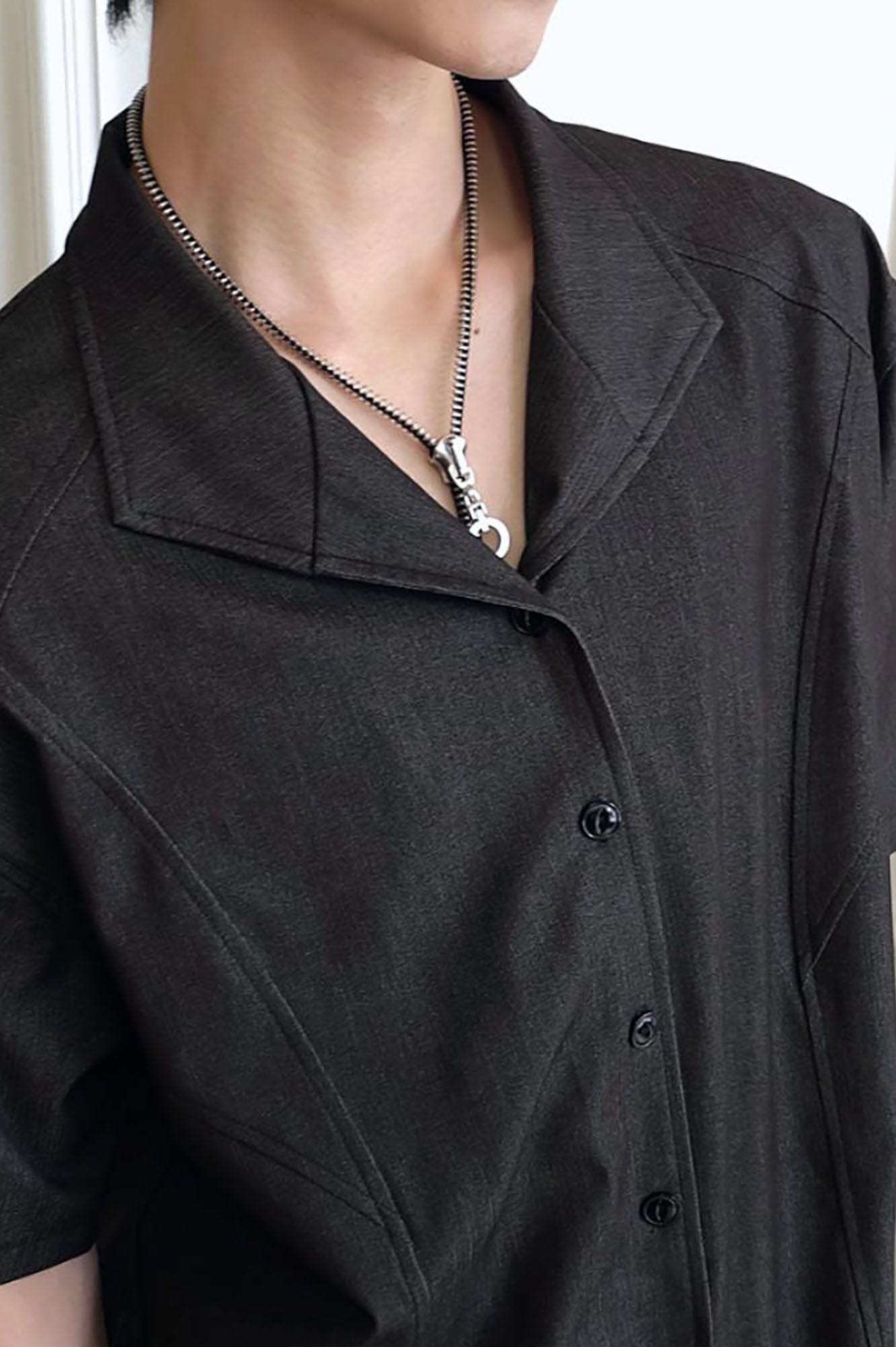 SSIN7 Satin Spliced V-Neck Half Shirt