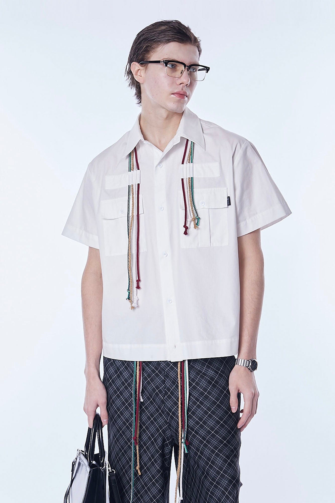 ASSEEN Cord Tassel Pocket Half Shirt
