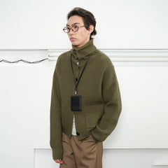 KREATE High-Collar Big-Pocket Button-Up Knitted Jacket