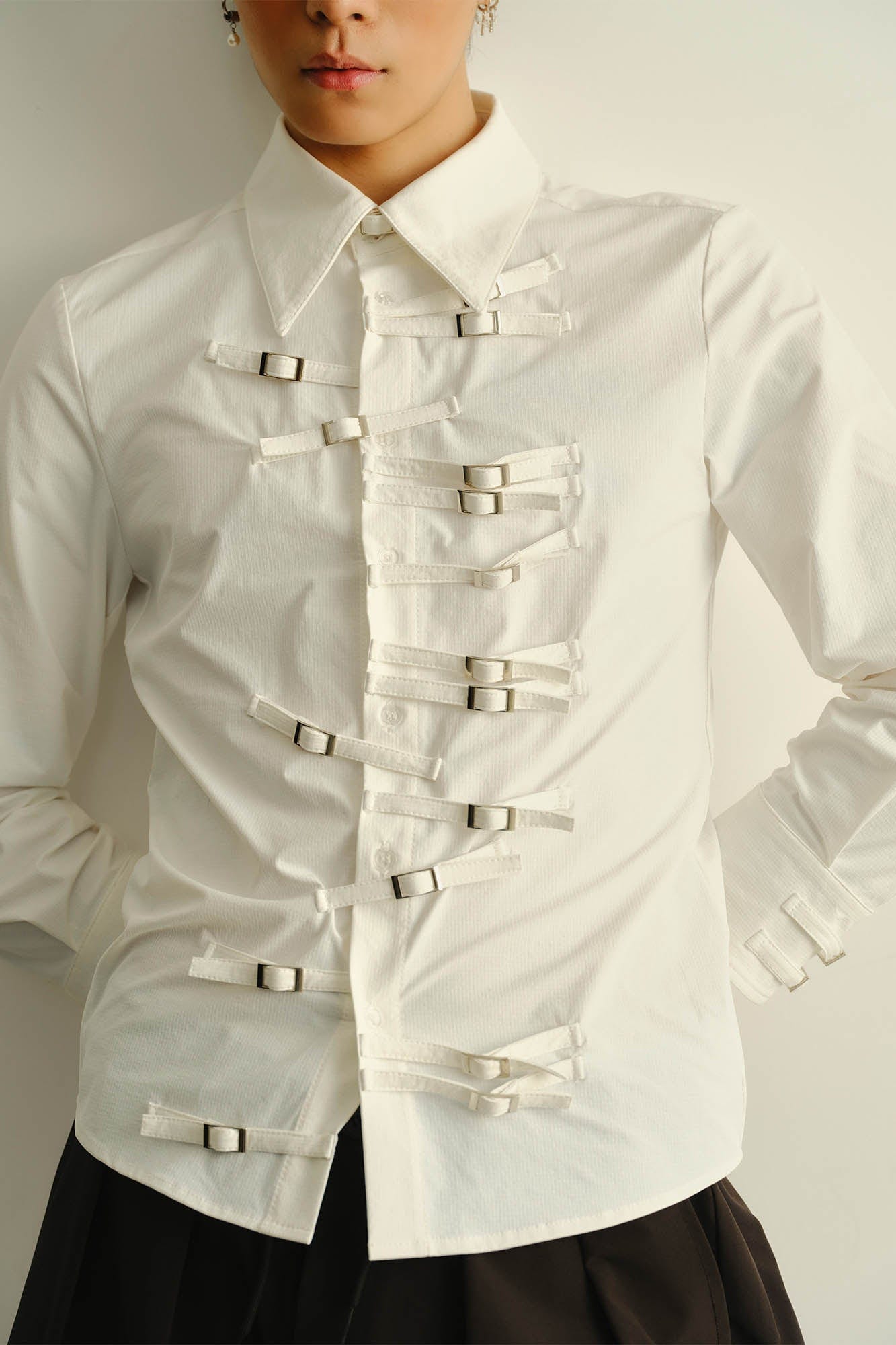 KADAKADA Asymmetrical Multi-Buckle Tailored Fit Shirt