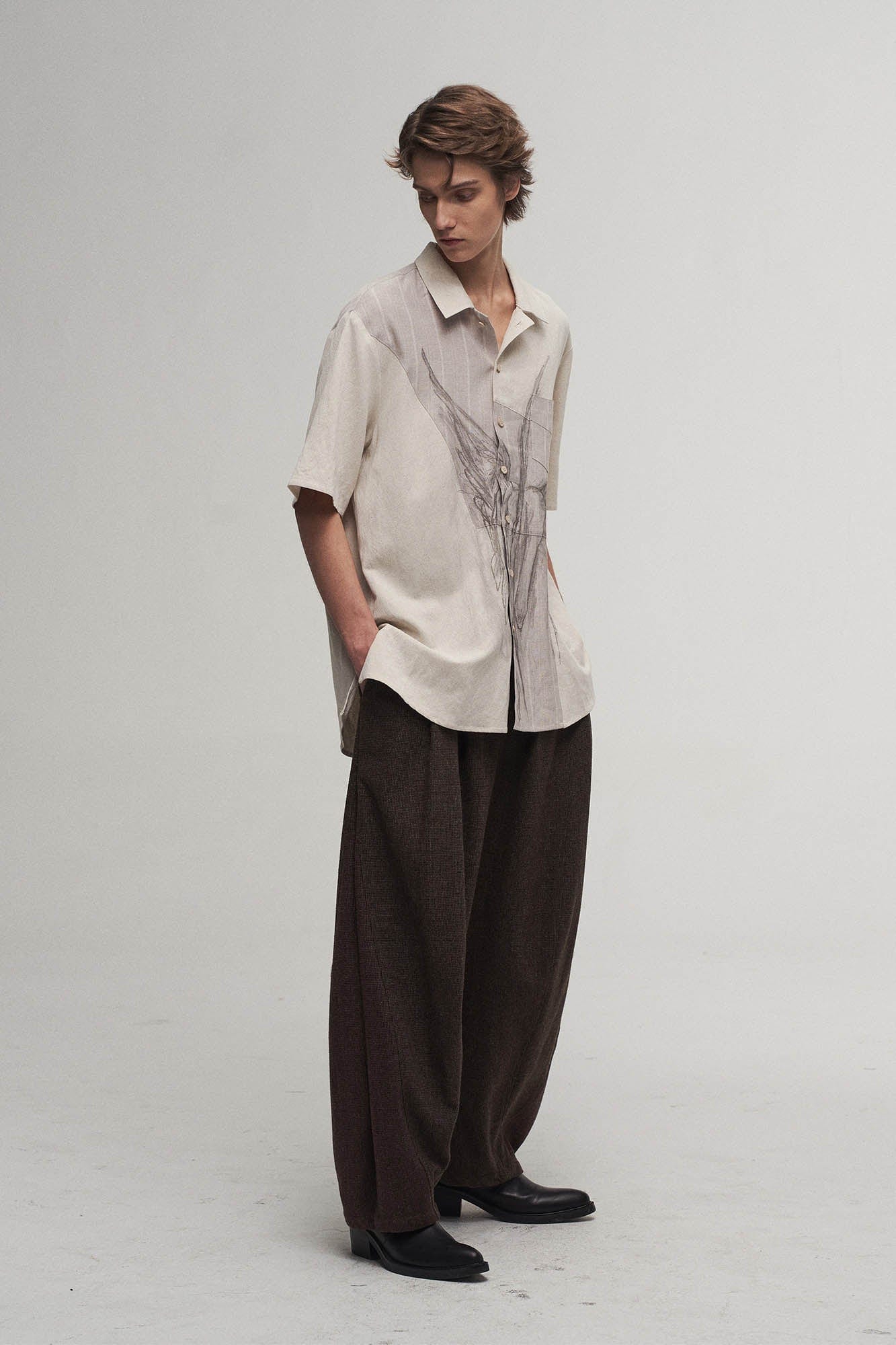 ILNya Nieternite Nifutur Winged Angel Sketch Spliced Half-Sleeve Shirt