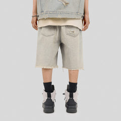 UNDERWATER Raw Edge Washed Denim Shorts