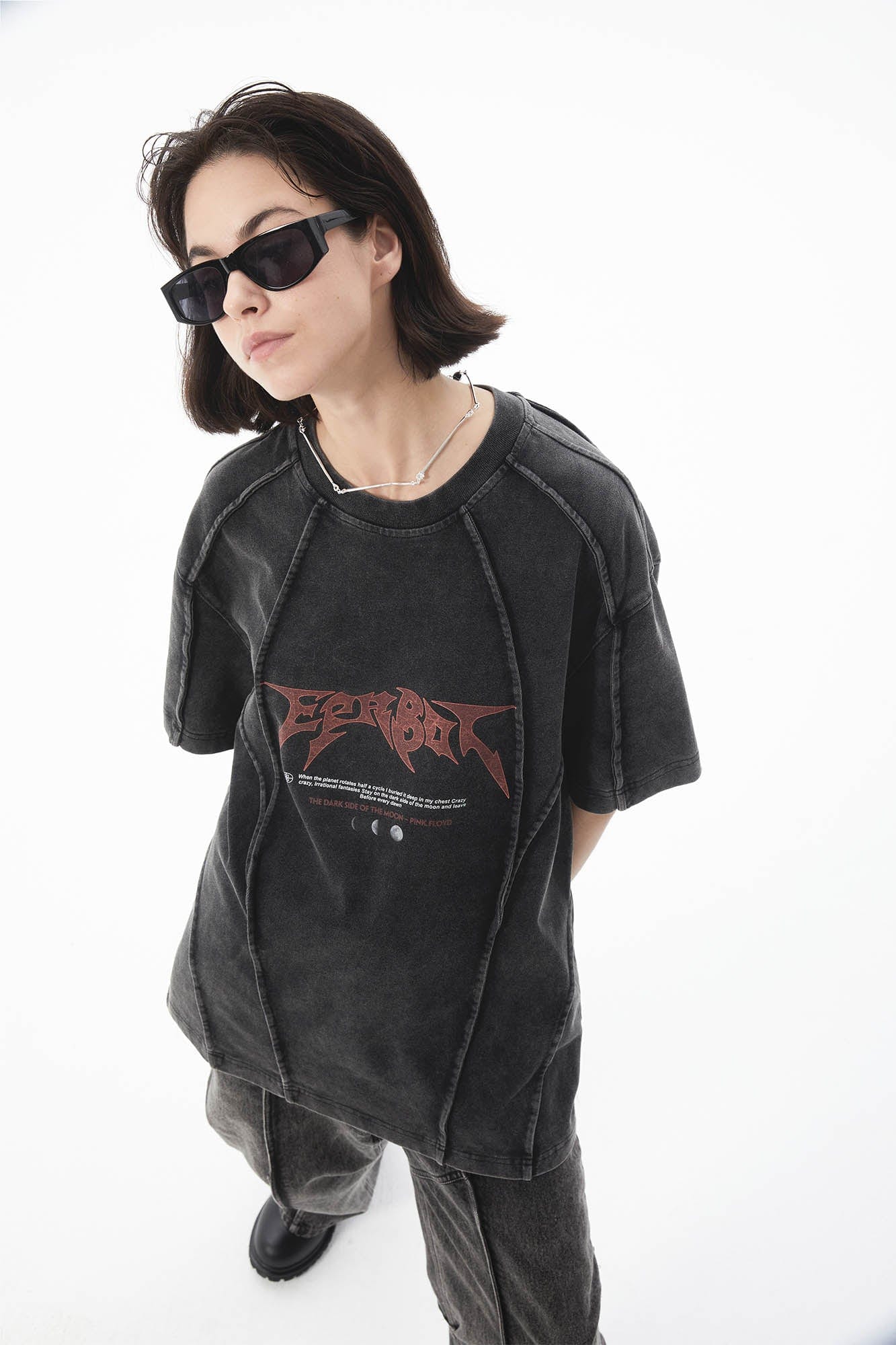 ERROR CODE ROBOT Mountain Moon Graphic Washed Spliced T-Shirt