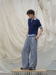 RELABEL Detachable Scarf Grid Pleated Pants