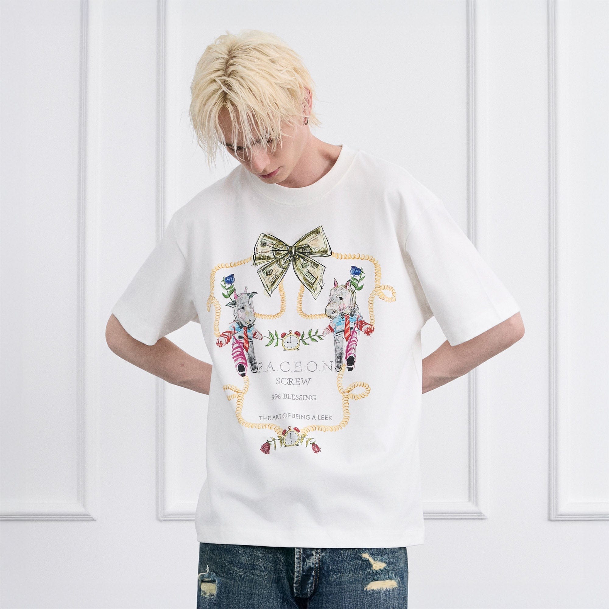 FACEONLAB Whimsical Cow and Horse T-Shirt