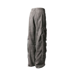 RELABEL Mini Checker Multi-Pocket Strap Pleated Cargo Pants Dark Gray
