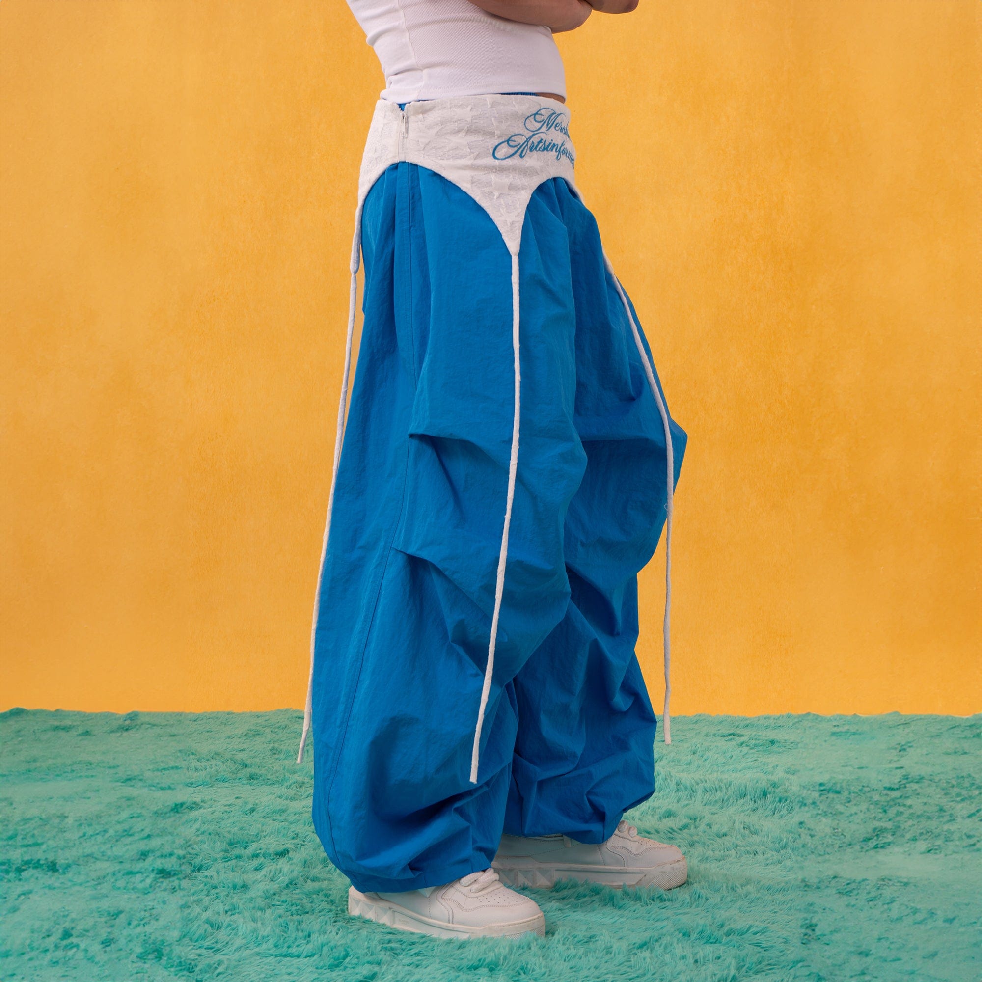 CLP Layered Crinkled Waist-Panel Parachute Pants