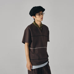 GONGHE REPUB Retro Chain Embroidered Henley T-Shirt