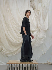 RELABEL Double-Knee Patch Washed Drawstring Jeans