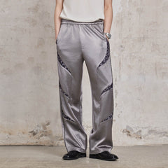 FACEONLAB Diamond Leopard-Spliced Satin Pants