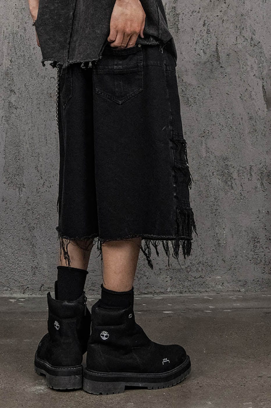 UNDERWATER Heavily Frayed Layered Denim Shorts