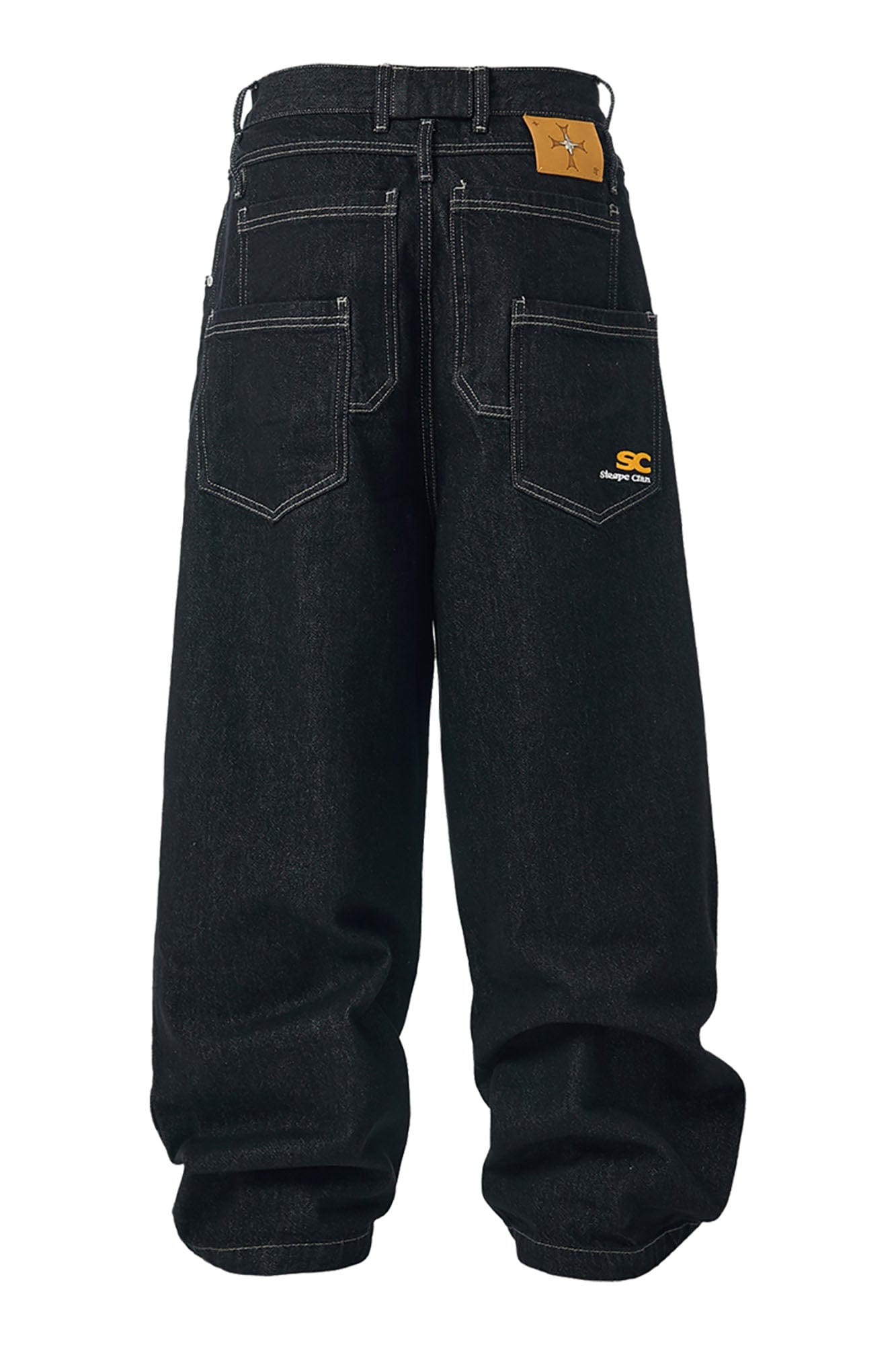 STEEPC Layered-Pockets Double-Waistband Raw Jeans