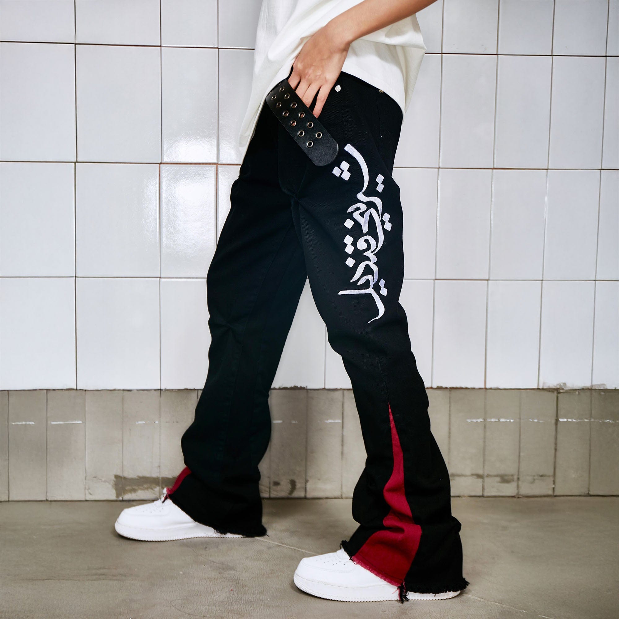 VINKID Arabic Script Crinkled Contrast Spliced Pants