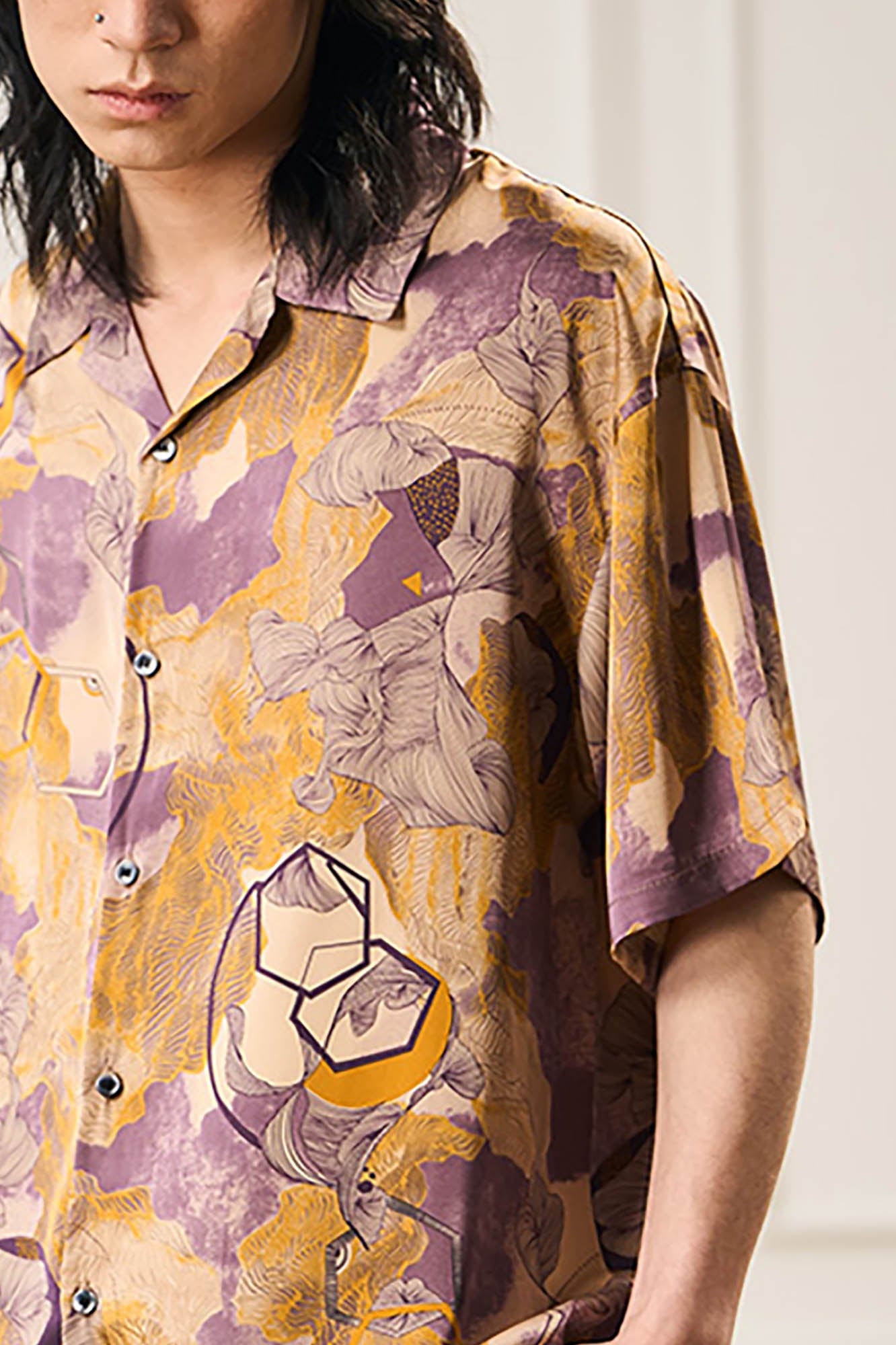 EPIC POETRY Botanic Geometry Satin Cuban Half Shirt