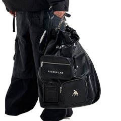 FACEONLAB Multi-Pocket Faux Leather Nomad Bag