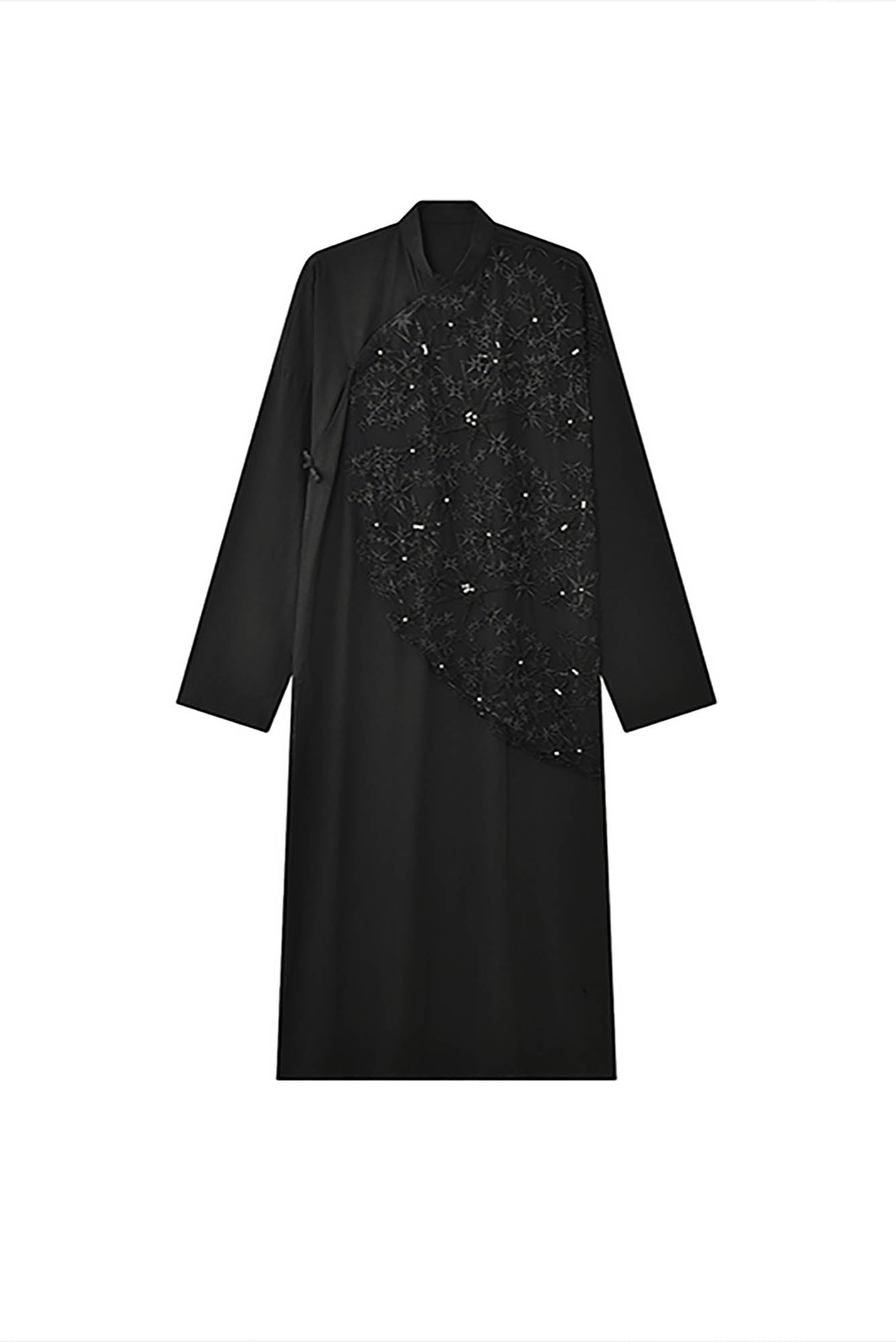 JIECHI Asymmetrical Beaded Embroidered Layered Mandarin Collar Coat