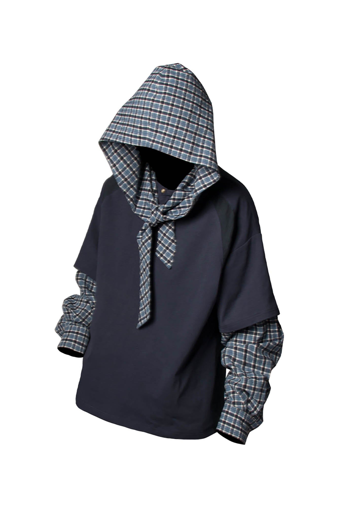 RELABEL Checked Detachable Hood Layered Shirt