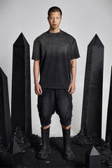 SSIN7 Washed Frayed Spliced Denim Shorts