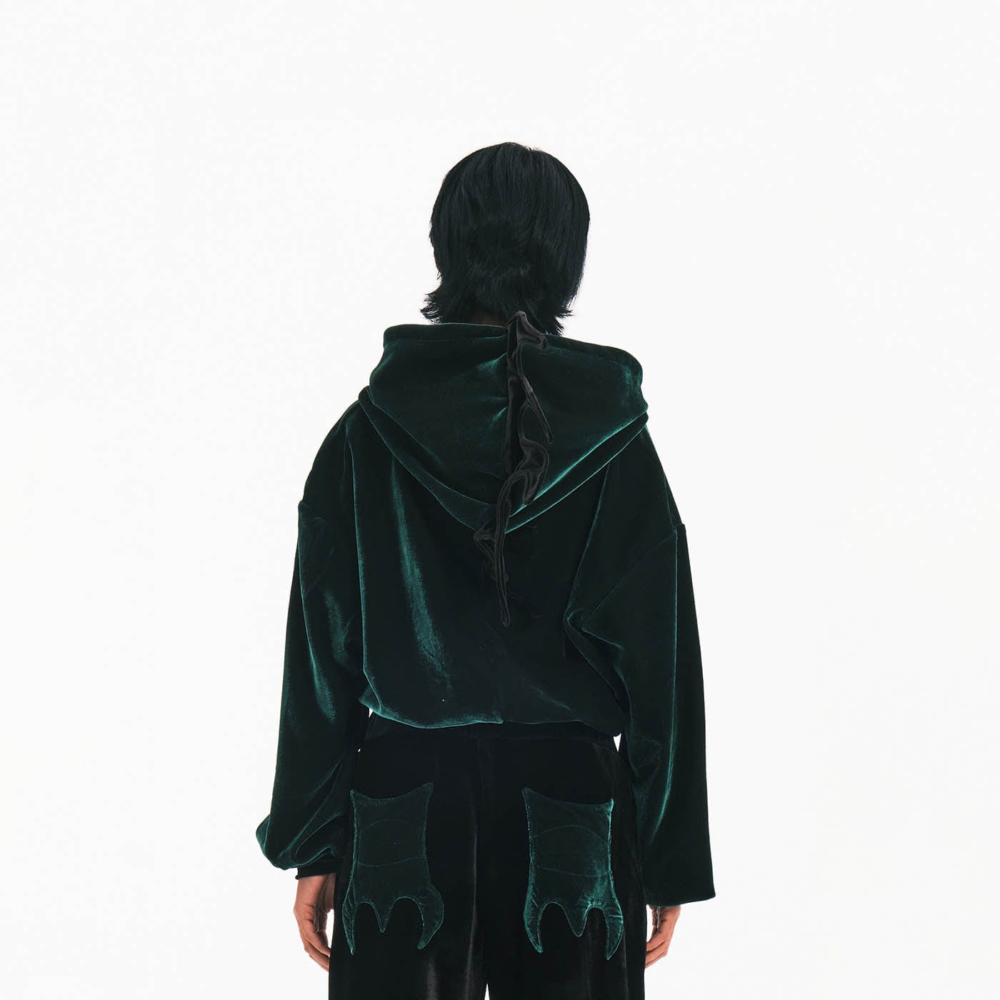 EMBRYO Dinosaur Velvet Cropped Zip-Up Hoodie