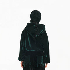 EMBRYO Dinosaur Velvet Cropped Zip-Up Hoodie