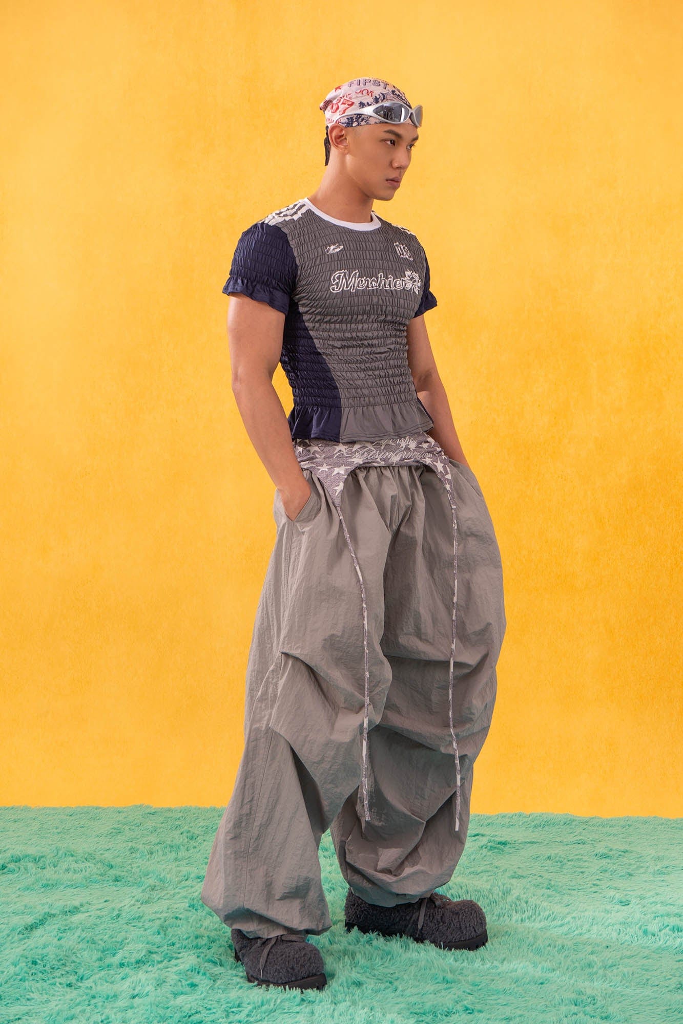 CLP Athletic Crinkled Stretch Paneled Ruffle T-Shirt