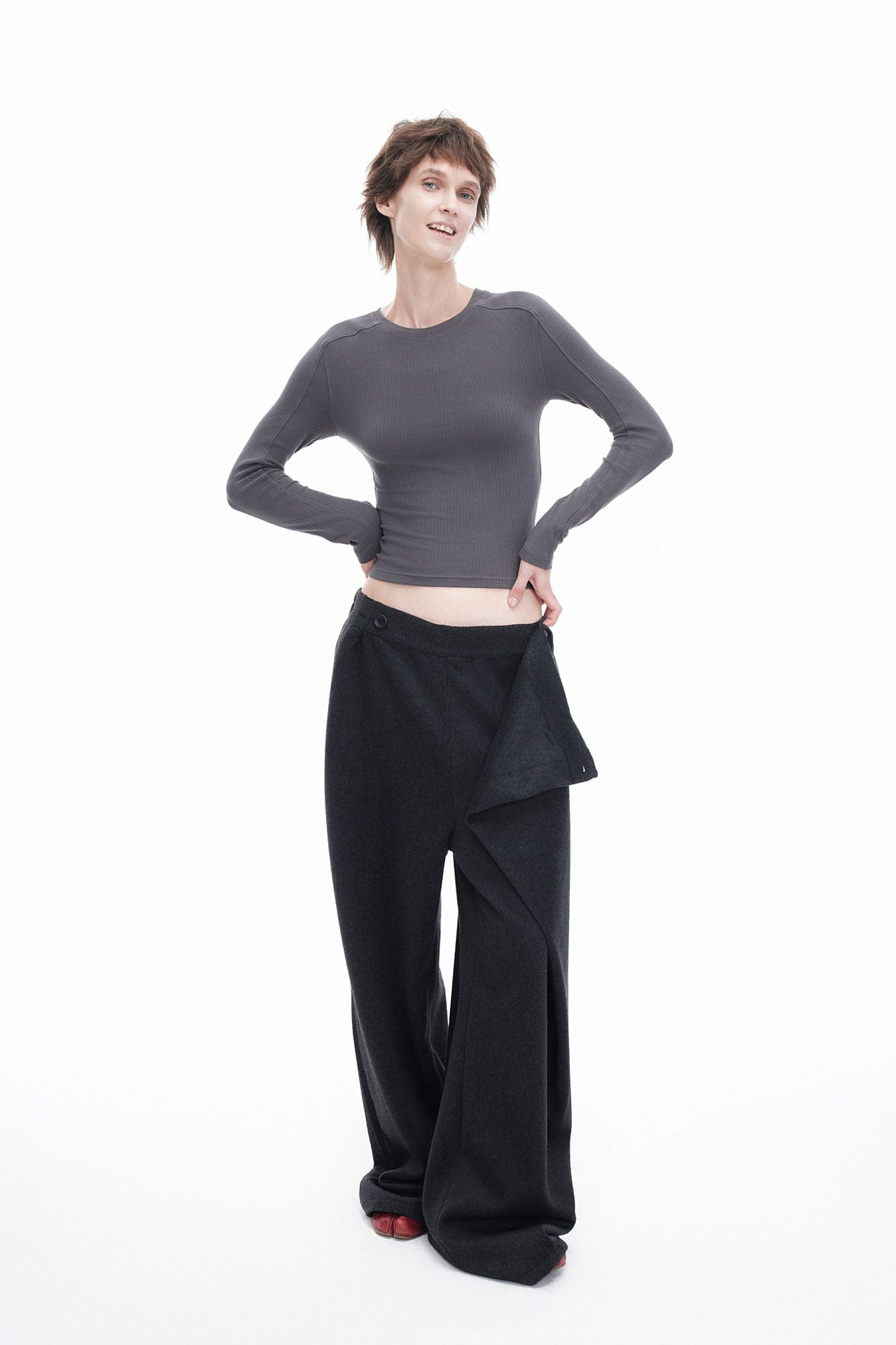 ARTIFICIAL WORLD Asymmetrical Overlay Wool Wide-Leg Pants