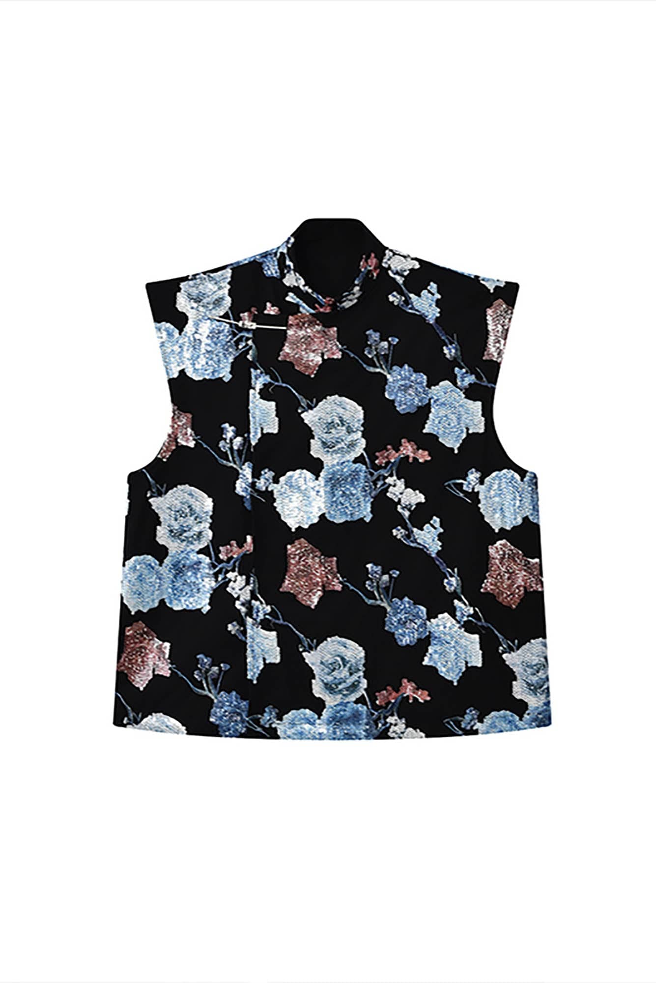 JIECHI Sequin Floral Embroidered Mandarin Collar Vest