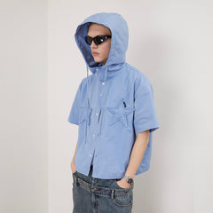 ASSEEN Star Patchwork Hooded Half Shirt