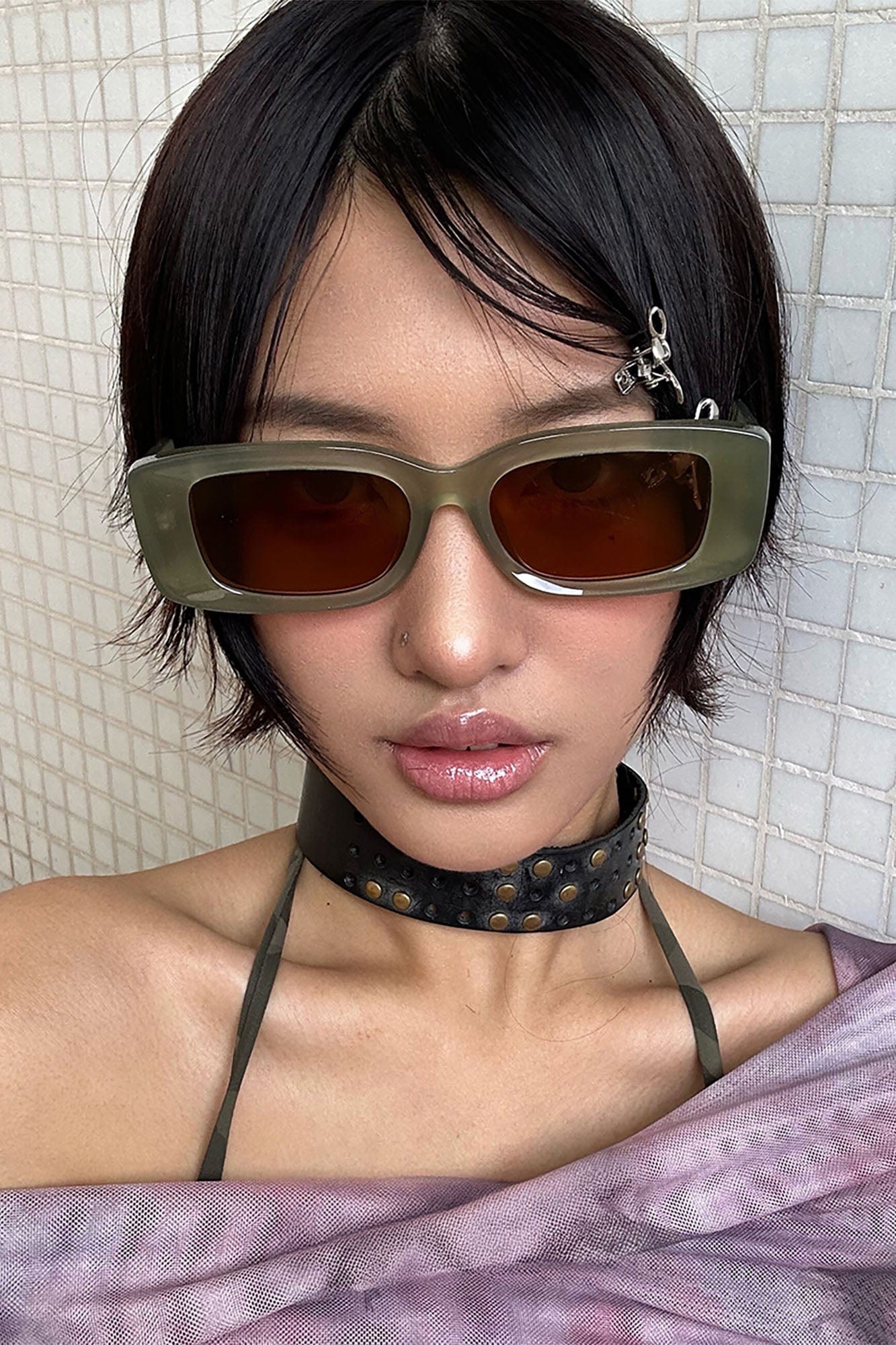 DAMAGE ASIA Retro Matte Rectangular Sunglasses