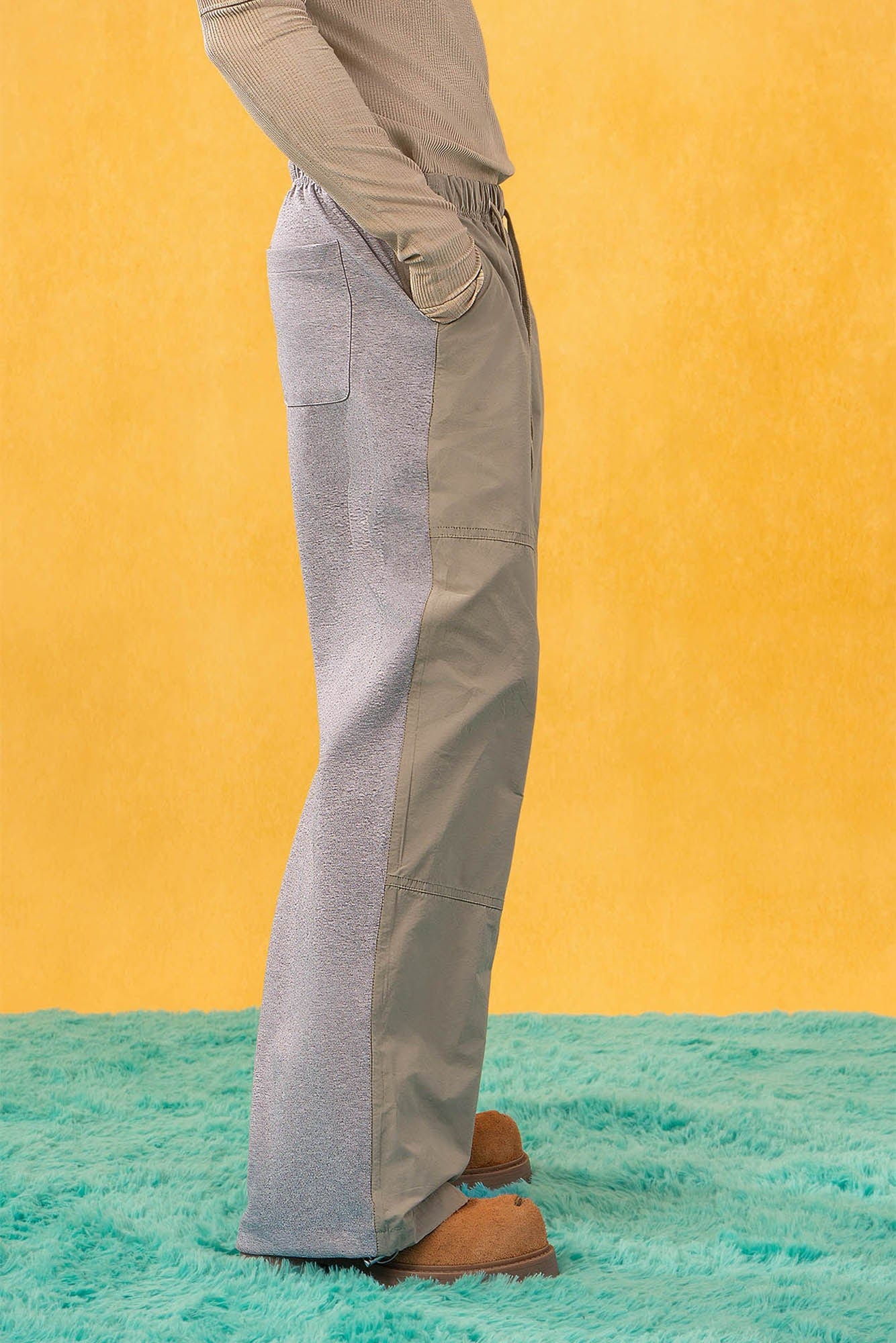 CLP Contrast Panel Drawstring Straight-Leg Pants