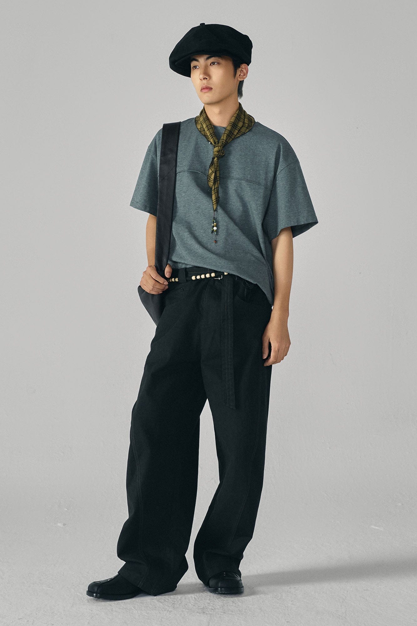 GONGHE REPUB Arc Spliced Strap Belt Pants