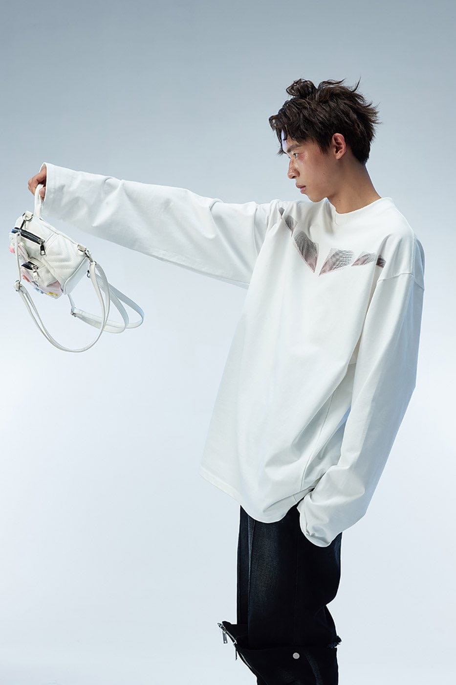 WHISTLEHUNTER Misaligned Hallucination Faux Leather Logo L/S Tee