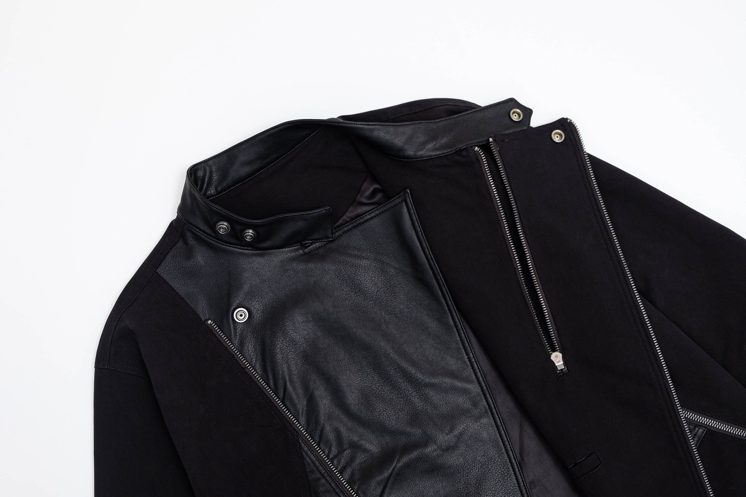 IN EXISTENCE Multi-Zip Asymmetrical Spliced Leather Biker Jacket