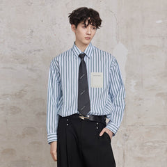 FACEONLAB Striped Patch-Pocket Poplin Shirt