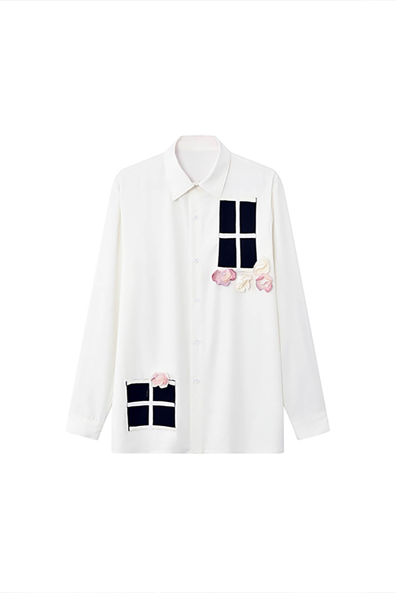 JIECHI Contrast Panel Floral Satin Shirt