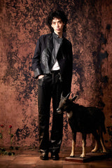 IN EXISTENCE Multi-Zip Asymmetrical Spliced Leather Biker Jacket